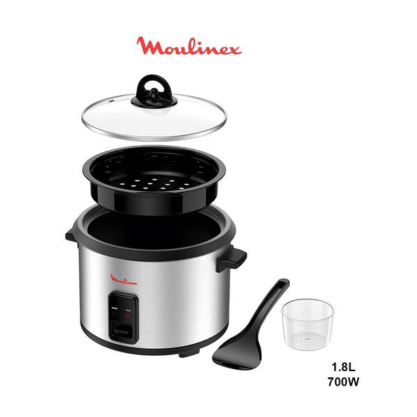 Moulinex Kitchen & Dining Moulinex Easy Cook Rice Cooker With Steam Basket, 1.8 Liter, 700 Watt, Silver / Black - MK123D10