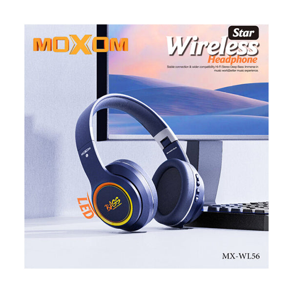Moxom Audio Navy / Brand New Moxom mx-wl56, Star Led Wireless Headphone