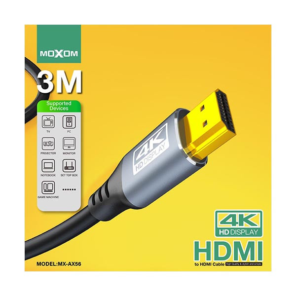 Moxom Electronics Accessories Black / Brand New Moxom HDMI To HDMI Cable 4K HD Display 3M MX-AX56