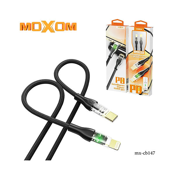 Moxom Electronics Accessories Black / Brand New Moxom MX-CB147, USB-C to Lightning, Auto Power Off, Transparent USB Data Cable With LED Light
