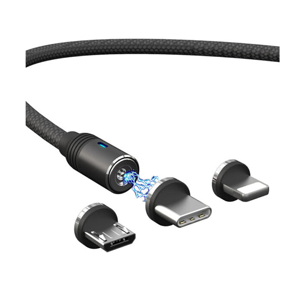 Moxom Electronics Accessories Black / Brand New MOXOM MX-CB24, Magnetic USB Charger Cable, MicroUSB, Type-C & Lightning