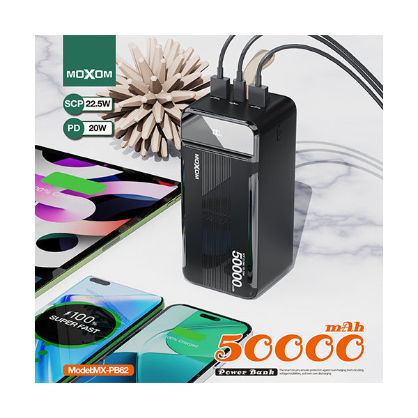 Moxom Electronics Accessories Black / Brand New Moxom MX-PB62 Power Bank 50000 mAh PD20W+QC3.0 (22.5W)
