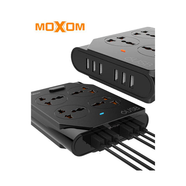 Moxom Electronics Accessories Black / Brand New Moxom, Power Strip 4 Universal Socket With 6 USB KH63