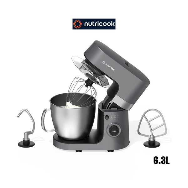 Ninja Gaiden Kitchen & Dining Nutricook Kitchen Stand Mixer 6.3L, 1300W DC Motor with 10 Speed, SS Bowl, Ceramic Dough Hook, Beater, Whisk, Planetary Action, Pulse Mode, Tilt-Head Design & Anti-Splash Lid,Grey, NCSM330