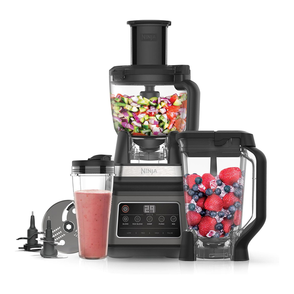 Ninja Kitchen & Dining Ninja 3-in-1 Food Processor and Blender with 5 Programs: Mixer, Mixer Max, Chop, Mix, Puree, Bowl 1.8L, Jug 2.1L, Cup 700ml, 1200W, Dishwasher Safe, Auto-iQ, Black BN800EU