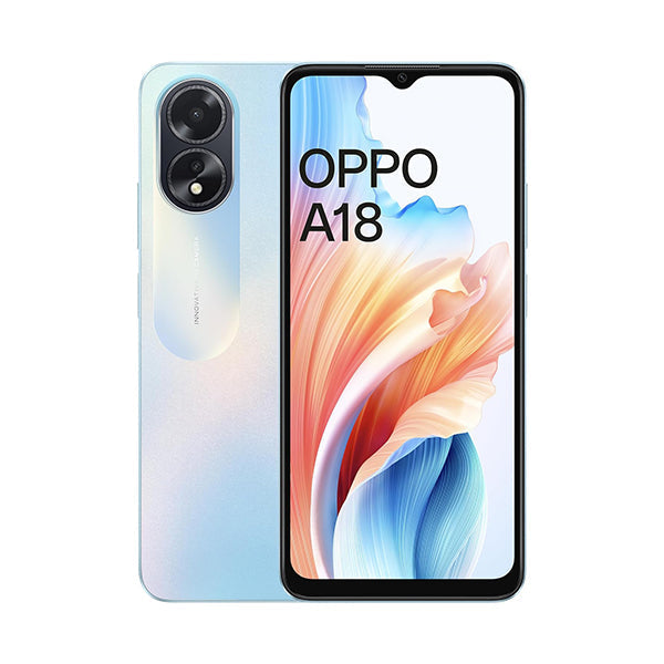 OPPO Mobile Phone Glowing Blue / Brand New / 1 Year Oppo A18 8GB/128GB (4GB Extended RAM) + 6 Months Screen Replacement Warranty