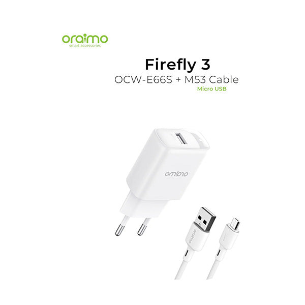 Oraimo Electronics Accessories White / Brand New / 1 Year Oraimo Firefly 3 OCW-E66S, M53 With Cable Micro Charger Fast Charging 5V 2A