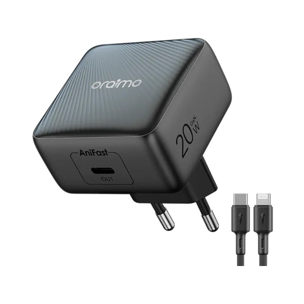 Oraimo Electronics Accessories Black / Brand New Oraimo PowerCube 20 Chic 20W GaN Wall Charger Kit with Type-C to Lightning Cable, OCW-5201E+CL55