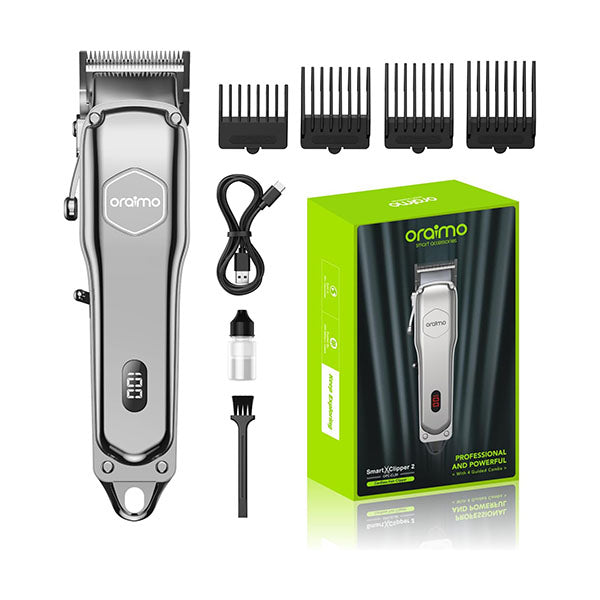 Oraimo Personal Care Silver / Brand New / 1 Year Oraimo SmartClipper2 OPC-CL30, Super Powerful Professional Cordless Hair Clipper 150-min Working Time Rechargeable LED Display Hair Clipper Heavy Duty for Hair and Beard Cut