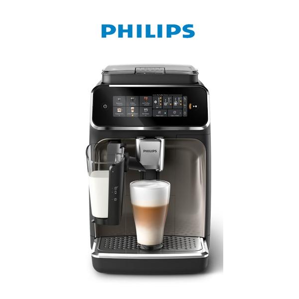 Philips Kitchen & Dining Philips Fully Automatic Espresso Machine Series 3300-6 Beverages, 1.8L Water Capacity, 1500W, LatteGo, SilentBrew, Coloured Touch Display, 12 Grinder Settings, Black Chrome - EP3347/90
