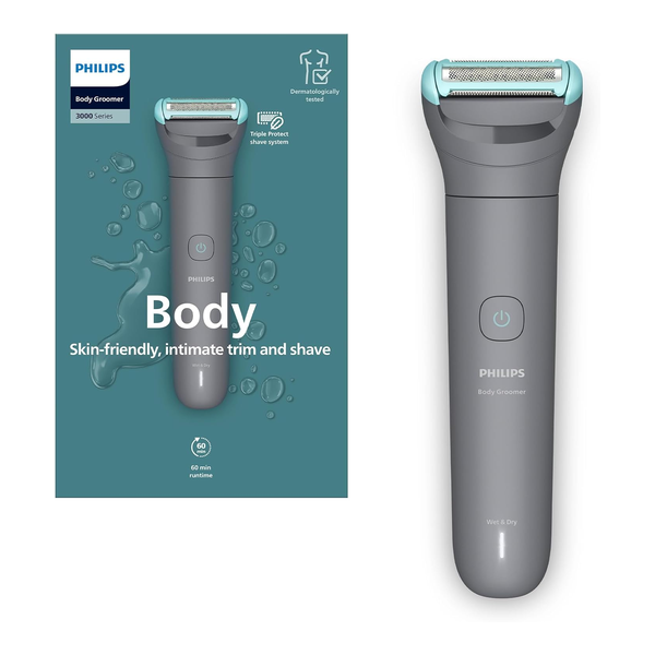 Philips Personal Care Philips Body Groomer BG3480/15 | Trim & Shave Body Hair | 100% Showerproof | Skin-friendly | 2 & 3 mm Combs | Up to 80 min Cordless | Battery Indicator | USB Charging