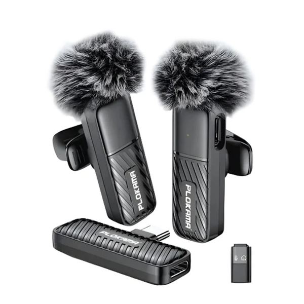 PLOKAMA Audio Black / Brand New PLOKAMA VM-20 Wireless Clip-On Lavalier Microphone, Plug and Play, Dual Type-C and Lightning Microphones
