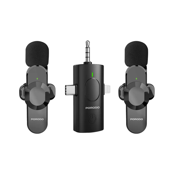 Porodo Audio Black / Brand New Porodo Audix Elite 3 In 1 Lavalier Microphone, USB-C, Lightning & 3.5mm Aux, PDLAMPHF13BK