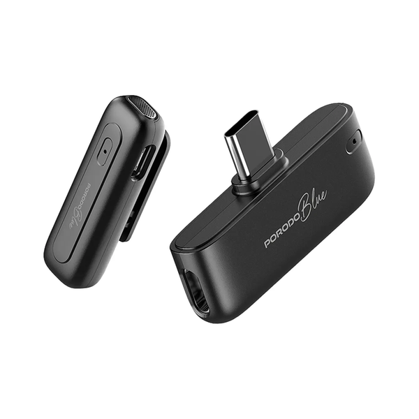 Porodo Audio Black / Brand New Porodo Blue Wireless Professional Clip Dual Microphone with ANC, PBMX2CBK