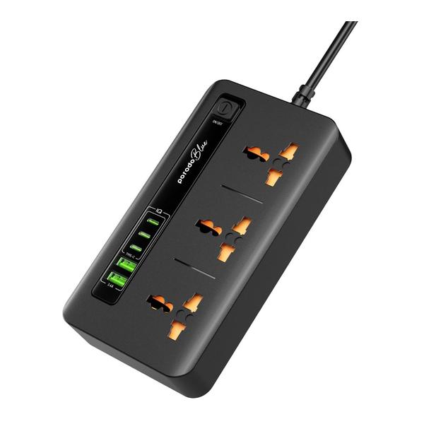 Porodo Electronics Accessories Black / Brand New Porodo Blue 3 AC Power Socket With 2XUSB-A, 3XType-C 2M 3000W