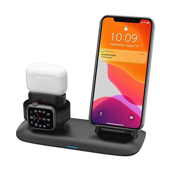 Porodo Electronics Accessories Black / Brand New Porodo Fast Wireless Charging Station 4 in 1, USB-A Charging Output, Compatible with AirPods 1,2,3 and Pro, iPhone 14 Pro Max and Old Series, Embedded Watch Magnetic Charger - PD-W02-BK