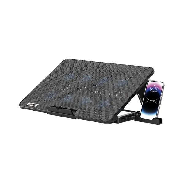 Porodo Electronics Accessories Porodo Gaming 8-Fan Ergonomic Laptop Cooling Stand with Built-In Phone Slot, PDXF5CPBK