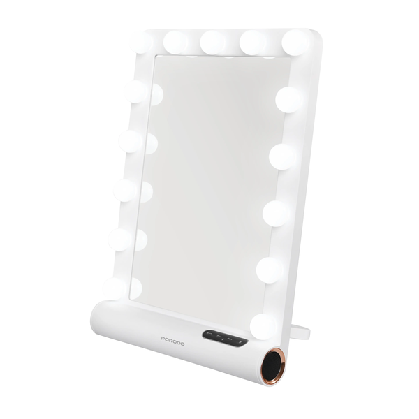 Porodo Personal Care Brand New Porodo Lifestyle Hollywood Vanity Lighted Mirror, Bluetooth V5.0, Brightness Memory Function, Smart Touch Control - White/Rose Gold