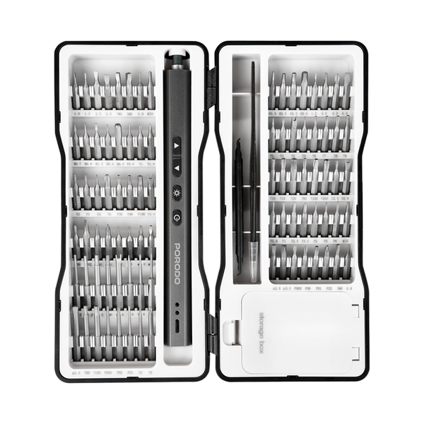 Porodo Tools Brand New Porodo Techfix 97-in-1 Electric Screwdriver Kit, 3×Built-in LED Light, Magnetic Attachment, Precise, Type-C Charging, 180 Days Standby Time, 320mAh Battery, Type-C Charging Interface
