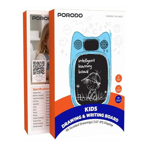 Porodo Toys Blue / Brand New Porodo Kids Drawing & Writing Board with 95 Guided Drawings & 3.0″ IPS Display