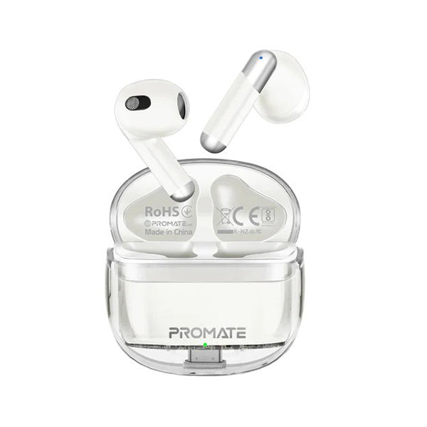 Promate Audio White / Brand New Promate, TransPods High Definition Transparent TWS Earbuds with IntelliTouch - TRANSPODS