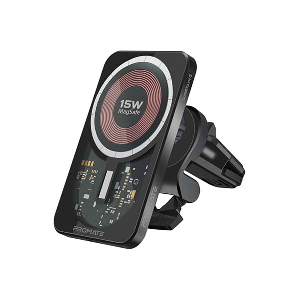 Promate Communications Black / Brand New / 1 Year Promate, LucidMount-15, 15W MagSafe Transparent Car Wireless Charger