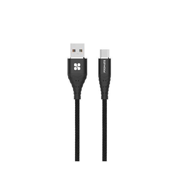Promate Electronics Accessories Black / Brand New / 1 Year Promate, cCord-1, Fabric Braided USB-C Data Sync & Charge Cable