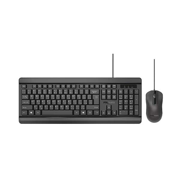 Promate Electronics Accessories Black / Brand New / 1 Year Promate, Combo-CM6, Quiet Keys Wired Keyboard, and 1200 DPI Mouse, AR/EN