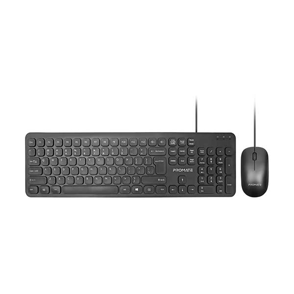 Promate Electronics Accessories Black / Brand New / 1 Year Promate, Combo-KM2, Quiet Key Wired Compact Keyboard & Mouse, AR/EN