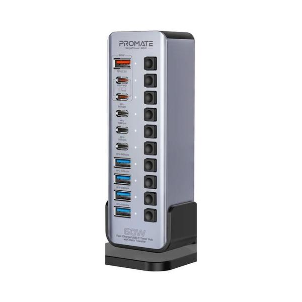 Promate Electronics Accessories Brand New / 1 Year Promate GegaTower-60W Fast Charge Multi-port USB-C Tower Hub with 5Gbps Data Transfer