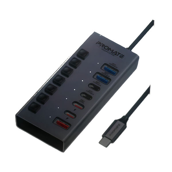 Promate Electronics Accessories Black / Brand New / 1 Year Promate, GIGAHUB-10G, 7-IN-1 36W Multi-Port USB-C Hub