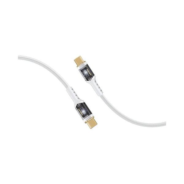 Promate Electronics Accessories White / Brand New / 1 Year Promate, LucidLine-CC120, High Tensile Transparent 100W Power Delivery USB-C Cable with LED Light