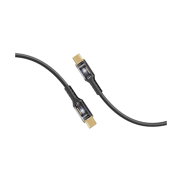 Promate Electronics Accessories Black / Brand New / 1 Year Promate, LucidLine-CC200, High Tensile Transparent 100W Power Delivery USB-C Cable with LED Light