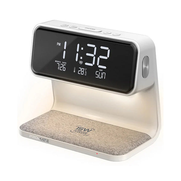 Promate Electronics Accessories White / Brand New / 1 Year Promate, LUMIX-15W, Multi-Function LED Alarm Clock with 15W Wireless Charger