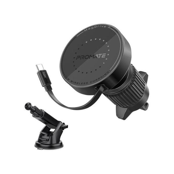 Promate Electronics Accessories Black / Brand New / 1 Year Promate MagDrive-R 15W MagSafe Compatible Car Wireless Charger with Retractable Cable