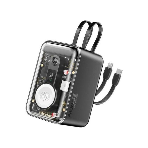 Promate Electronics Accessories Black / Brand New / 1 Year Promate Mavrix-20 65W Multi-Device Charging Transparent Power Bank with Built-In USB-C & Lightning Cable