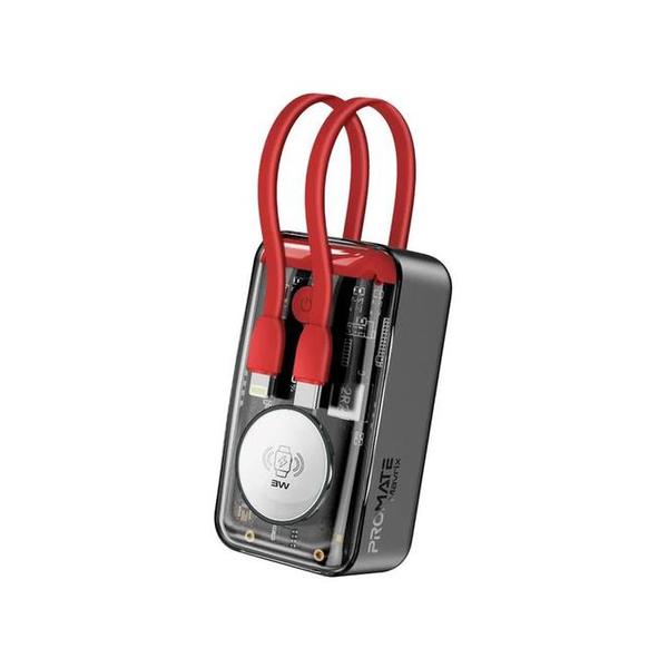 Promate Electronics Accessories Red / Brand New / 1 Year Promate Mavrix 35W Transparent Smartphone and Apple Watch Charging Power Bank with USB-C & Lightning Cable