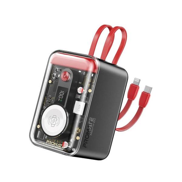 Promate Electronics Accessories Red / Brand New Promate, Mavrix 35W Transparent Smartphone and Apple Watch Charging Power Bank with USB-C & Lightning Cable - MAVRIX