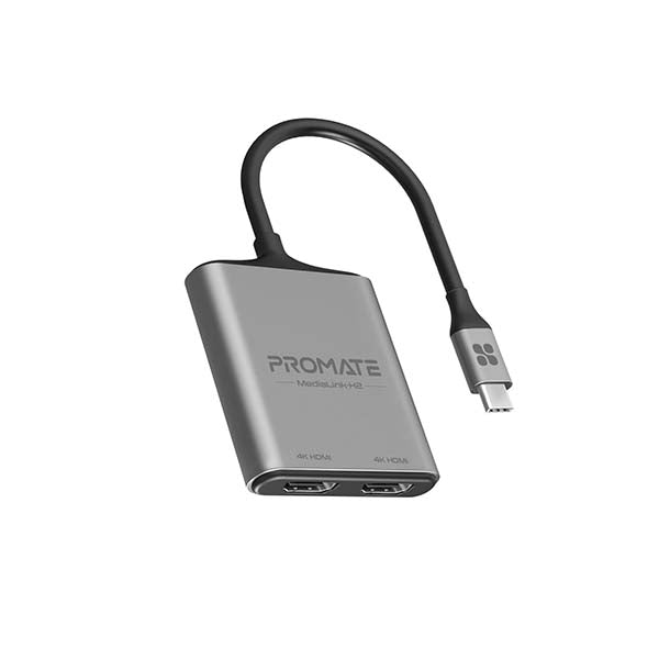 Promate Electronics Accessories Silver / Brand New / 1 Year Promate, MediaLink-H2, 4K High Definition USB-C to Dual HDMI Adapter