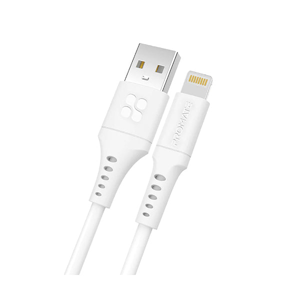 Promate Electronics Accessories White / Brand New / 1 Year Promate, PowerLink-Ai120, Ultra-Fast USB-A to Lightning Soft Silicon Cable