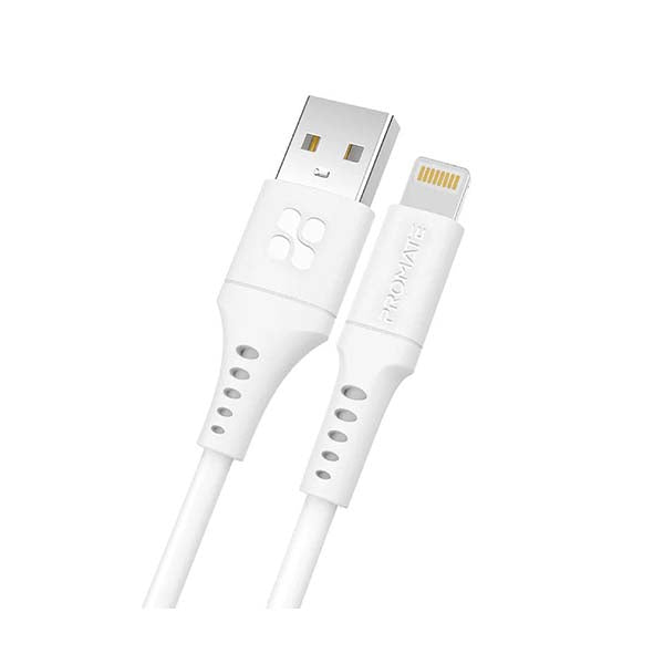 Promate Electronics Accessories White / Brand New Promate, PowerLink-Ai200, Ultra-Fast USB-A to Lightning Soft Silicon Cable