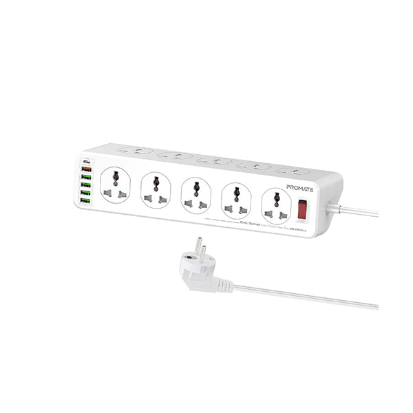 Promate Electronics Accessories White / Brand New / 1 Year Promate, PowerMatrix-3M, 10AC Socket Space Efficient Power Strip with USB Ports