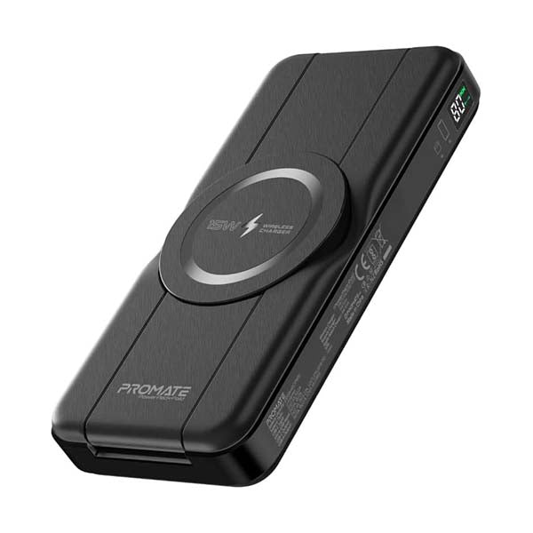 Promate Electronics Accessories Black / Brand New / 1 Year Promate, PowerPack-Fold, 5-in-1 Foldable MagSafe Compatible Wireless Charging 10.000mAh Power Bank