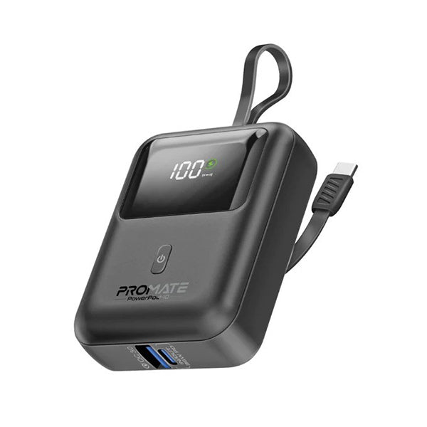 Promate Electronics Accessories Black / Brand New Promate, PowerPod-10 Ultra Compact 35W SuperSpeed™ Power Bank with Built-In USB-C Cable - POWERPOD-10