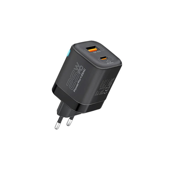 Promate Electronics Accessories Black / Brand New / 1 Year Promate, PowerPort-25AC, Ultra-Fast Dual Port AC Charger with 25W Power Delivery and QC 3.0