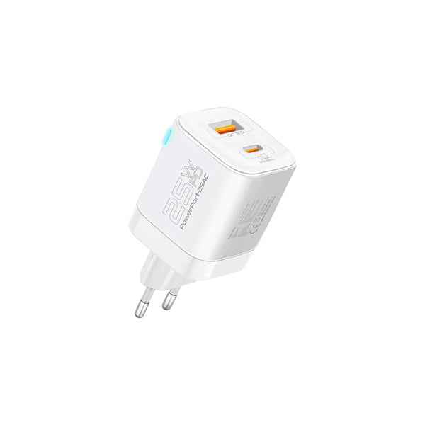 Promate Electronics Accessories White / Brand New / 1 Year Promate, PowerPort-25AC, Ultra-Fast Dual Port AC Charger with 25W Power Delivery and QC 3.0