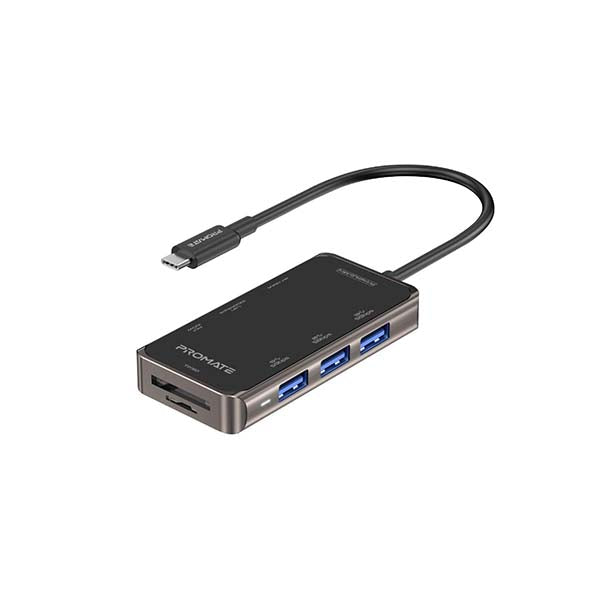 Promate Electronics Accessories Black / Brand New / 1 Year Promate, PrimeHub-Mini, Ultra-Compact USB-C Hub with 100W Power Delivery