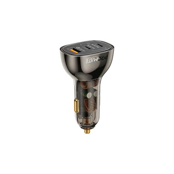 Promate Electronics Accessories Black / Brand New / 1 Year Promate, TransDrive-80W, 80W Multi-Port Transparent Car Charger with QC 3.0 & Power Delivery