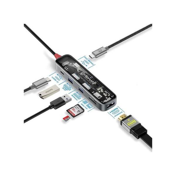 Promate Electronics Accessories Black / Brand New / 1 Year Promate TransHub-Lite 7-in 1 Transparent Multiport Slim USB-C Hub with 100W Power Delivery