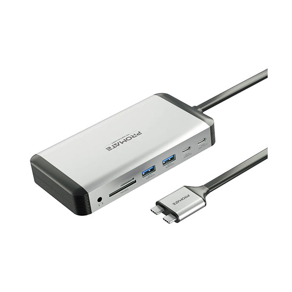 Promate Electronics Accessories Silver / Brand New / 1 Year Promate, VersaHub-MST, 13-in-1 MacBook Docking Station with 150W Power Adapter & 4K@60Hz MST Dual Display
